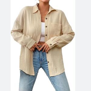 Sucolan Long Sleeve Gauze Bottom Down Shirt Sz Small New